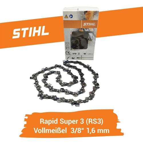 STIHL Sägekette 3/8 1,6 mm 60 TG Vollmeißel, Rapid Super 3 (RS3)