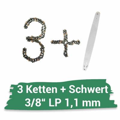 Paket 3 Sägeketten + 1 Schwert 3/8" LP 1,1 mm...