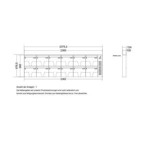 LEABOX 12er Aufputzbriefkasten mit Sprechfeld in DB703 Dupont/Axalta - LEA3