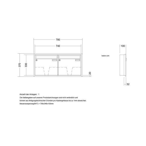 LEABOX 2er Unterputzbriefkasten in DB703 Dupont/Axalta